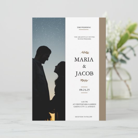 Boho Foto Wedding Invite | Modernes Minimalistisch Einladung (Stehend Vorderseite)