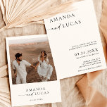 Boho Foto Wedding Invite | Modernes Minimalistisch Einladung<br><div class="desc">Diese schöne Einladung zum Hochzeitsfeiern zeichnet sich durch ein puristisches minimalistisches Design mit Akzenten moderner Kalligraphie aus und ist ideal, um ein Foto von Ihnen und Ihrem zukünftigen Ehemann hochzuladen! Editieren Sie die meisten Texte einfach, um sie an Ihre Veranstaltung anzupassen! Text- und Hintergrundfarben sind vollständig editierbar —> klicken Sie...</div>