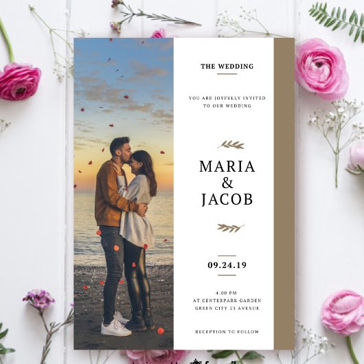 Boho Foto Wedding Invite | Modernes Minimalistisch Einladung