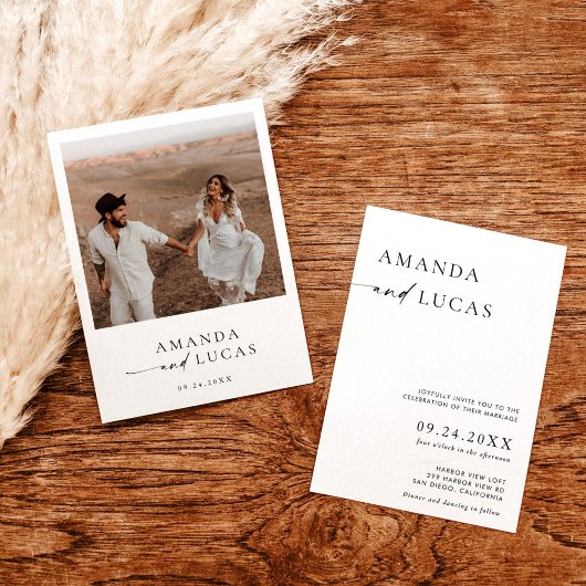 Boho Foto Wedding Invite | Modernes Minimalistisch Einladung
