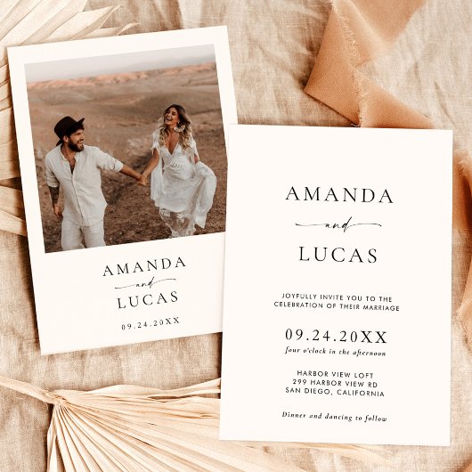 Boho Foto Wedding Invite | Modernes Minimalistisch Einladung