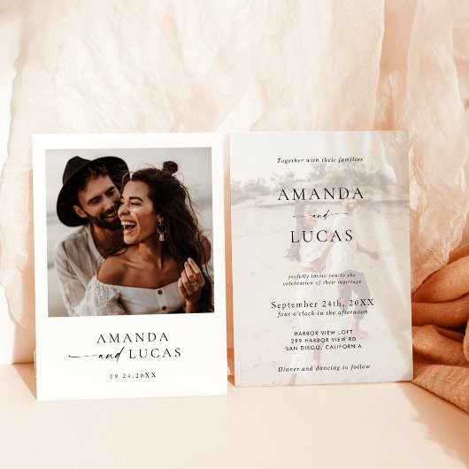 Boho Foto Wedding Invite | Modernes Minimalistisch Einladung