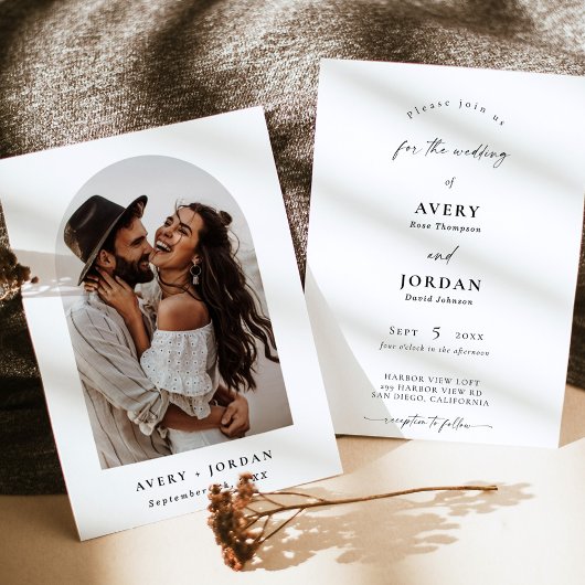 Boho Foto Wedding Invite | Modernes Minimalistisch Einladung