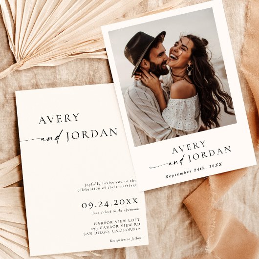 Boho Foto Wedding Invite | Modernes Minimalistisch Einladung