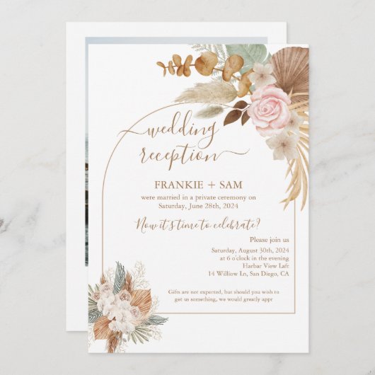 Boho Foto Wedding Reception Einladung (Vorne/Hinten)