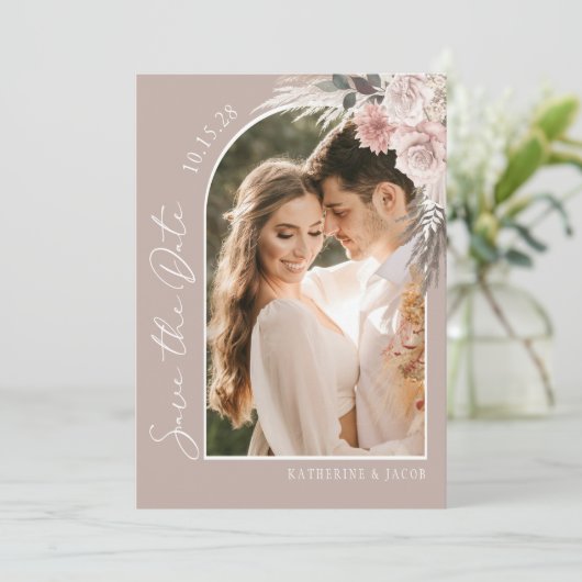 Boho Foto Wedding Save The Date (Stehend Vorderseite)