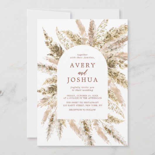 Boho Foto Wedite Invite Terracotta Pampas Grass Einladung (Vorderseite)