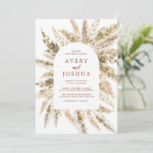 Boho Foto Wedite Invite Terracotta Pampas Grass Einladung (Stehend Vorderseite)