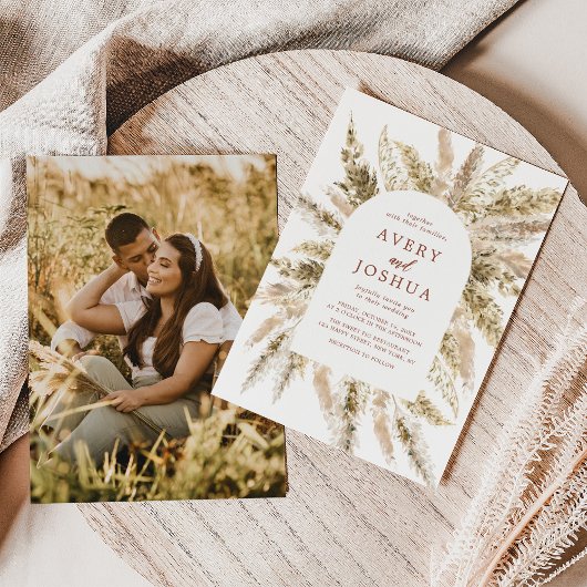 Boho Foto Wedite Invite Terracotta Pampas Grass Einladung