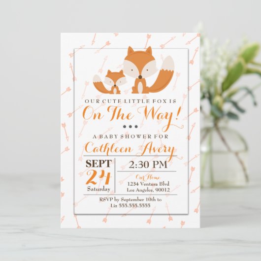 Boho Fox Babydusche Einladung (Stehend Vorderseite)