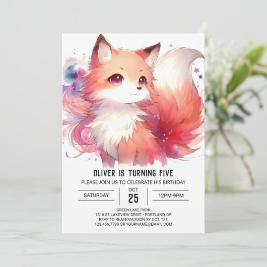 Boho Fox Birthday Einladung (Stehend Vorderseite)