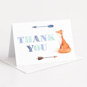 Boho Fox Birthday Orange und Blau Dankeskarte