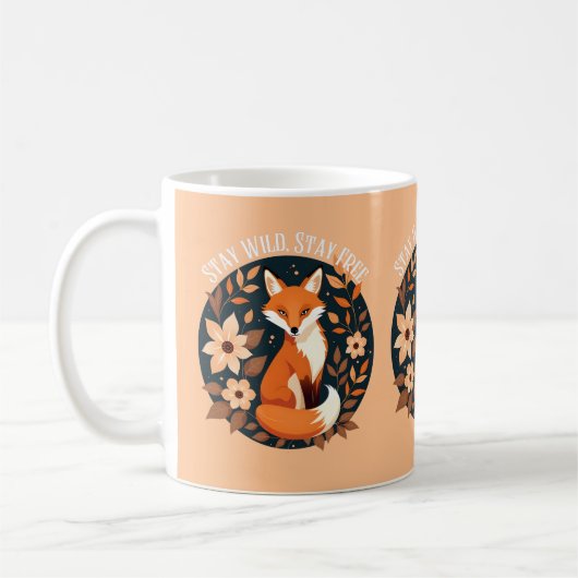 Boho Fox "Bleibe Wild, Bleibe frei" Holzdesign Kaffeetasse (Links)
