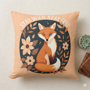 Boho Fox "Bleibe Wild, Bleibe frei" Holzdesign Kissen