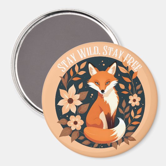 Boho Fox "Bleibe Wild, Bleibe frei" Holzdesign Magnet (Vorderseite/Rückseite)