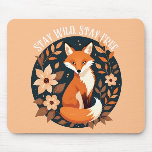 Boho Fox "Bleibe Wild, Bleibe frei" Holzdesign Mousepad (Vorne)