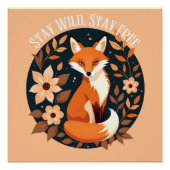 Boho Fox "Bleibe Wild, Bleibe frei" Holzdesign Poster (Vorderseite)