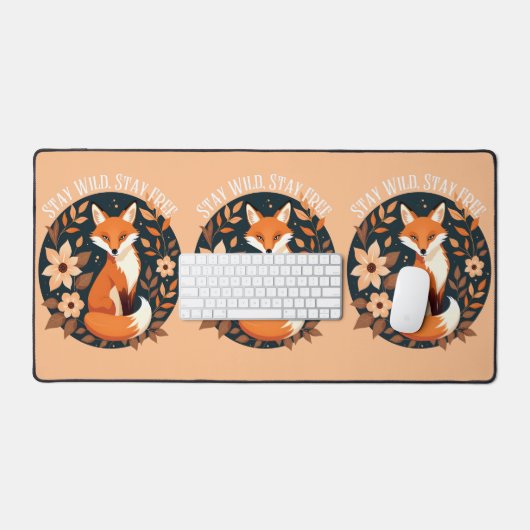 Boho Fox "Bleibe Wild, Bleibe frei" Holzdesign Schreibtischunterlage (Tastatur & Maus)