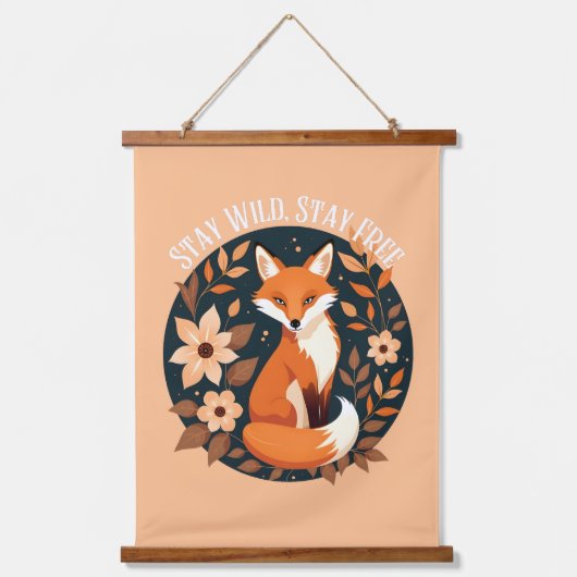 Boho Fox "Bleibe Wild, Bleibe frei" Holzdesign Wandteppich Mit Holzrahmen (Vorderseite)