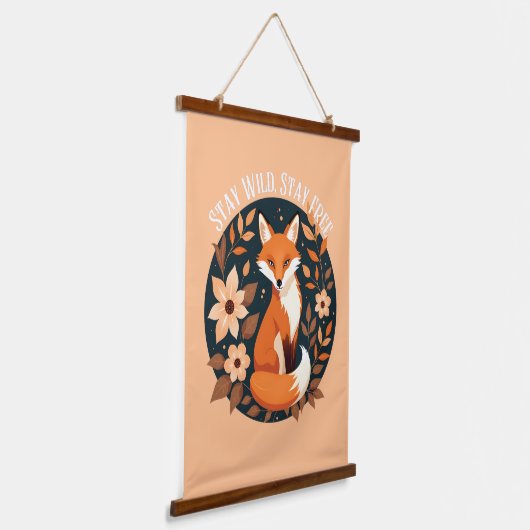 Boho Fox "Bleibe Wild, Bleibe frei" Holzdesign Wandteppich Mit Holzrahmen (Gewinkelt)