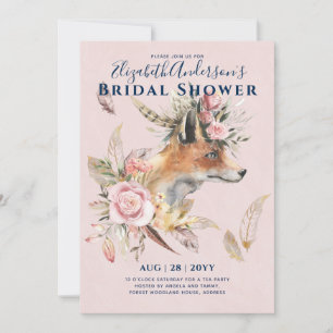Boho FOX Brautparty Woodland Feathers Floral Einladung