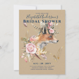 Boho FOX Brautparty Woodland Feathers Floral Einladung