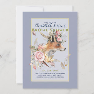 Boho FOX Brautparty Woodland Feathers Floral Einladung