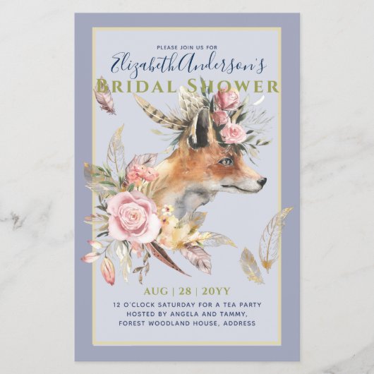 Boho FOX Brautparty Woodland Feathers Floral Flyer (Vorne)