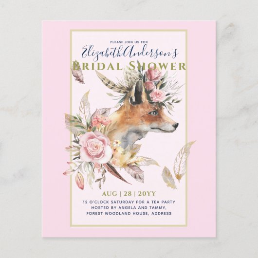 Boho FOX Brautparty Woodland Feathers Floral Flyer (Vorne)