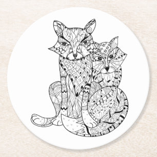 Boho Fox-Gekritzel Runder Pappuntersetzer