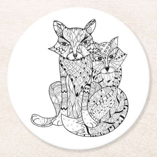 Boho Fox-Gekritzel Runder Pappuntersetzer (Vorderseite)