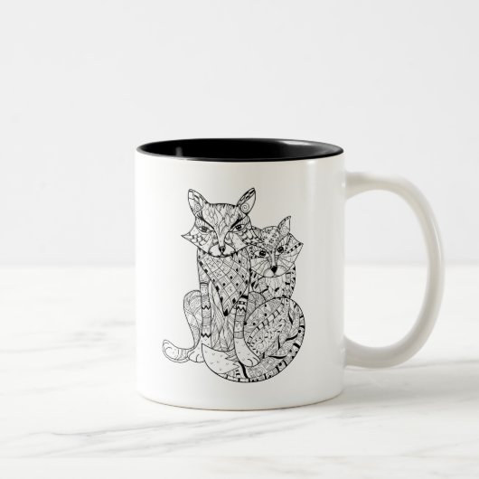 Boho Fox-Gekritzel Zweifarbige Tasse (Rechts)