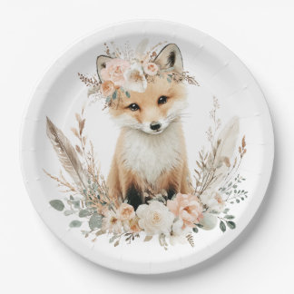 Boho Fox Girl Woodland Party Pappteller