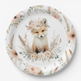 Boho Fox Girl Woodland Party Pappteller