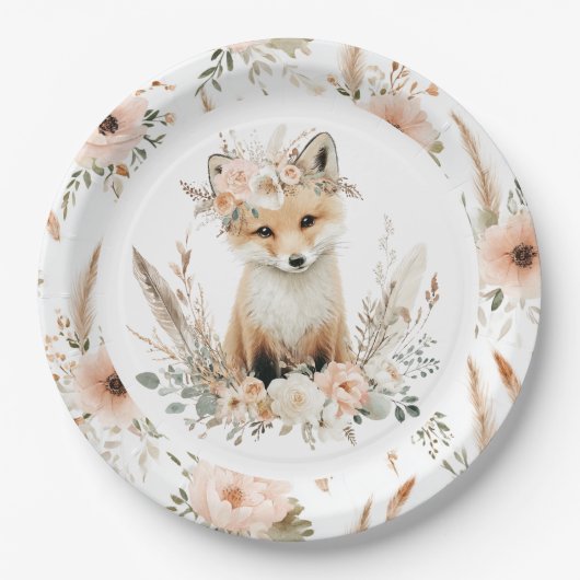 Boho Fox Girl Woodland Party Pappteller (Vorderseite)