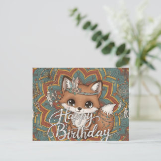 Boho Fox Happy Birthday Card Postkarte