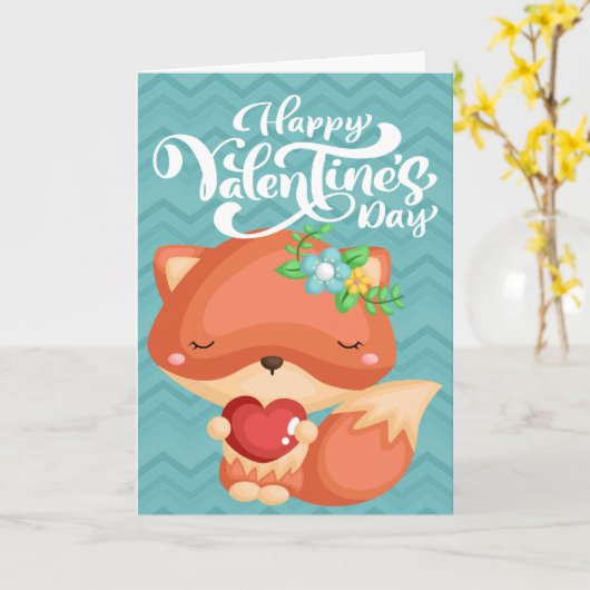 Boho Fox Happy Valentine's Day Karte (Gelbe Blume)