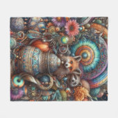 Boho Fox Raccoon Floral Design Fleecedecke (Vorderseite (Horizontal))