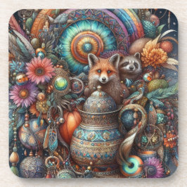 Boho Fox Raccoon Floral Design Getränkeuntersetzer