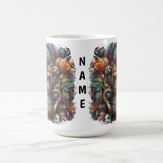 Boho Fox Raccoon Floral Design Kaffeetasse (Mittel)