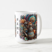 Boho Fox Raccoon Floral Design Kaffeetasse (VorderseiteRechts)