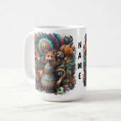 Boho Fox Raccoon Floral Design Kaffeetasse (Vorderseite Links)