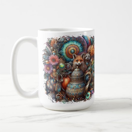 Boho Fox Raccoon Floral Design Kaffeetasse (Links)