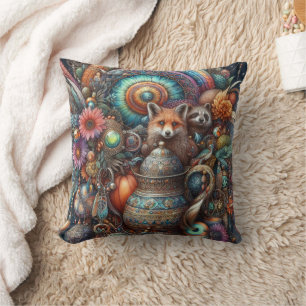 Boho Fox Raccoon Floral Design Kissen