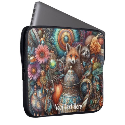 Boho Fox Raccoon Floral Design Laptopschutzhülle (Vorne Rechts)