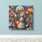 Boho Fox Raccoon Floral Design Leinwanddruck (Insitu (Holzboden))