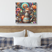 Boho Fox Raccoon Floral Design Leinwanddruck (Insitu (Schlafzimmer))