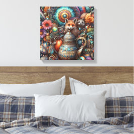 Boho Fox Raccoon Floral Design Leinwanddruck