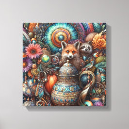 Boho Fox Raccoon Floral Design Leinwanddruck