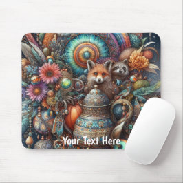 Boho Fox Raccoon Floral Design Mousepad